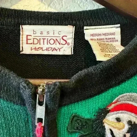 VTG Basic Editions‎ Women’s Size M Snowman Patchwork Christmas Zip Up Sweater - Picture 3 of 10